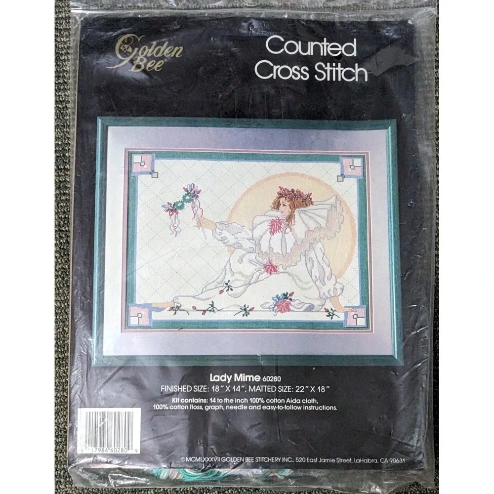 Counted Cross Stitch Kit Lady Mime #60280 Sealed Golden Bee Pierrot Roses Female